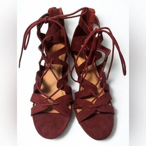 Charlotte Russe Burgundy Lace-Up Wedge Sandals
